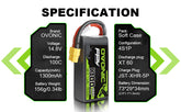 OVONIC 4S 1300mAh LiPo Batterie 100C 14.8V Pack avec Prise XT60 pour FPV Freestyle